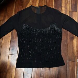 Vintage Black Sequin Mesh long sleeve Top